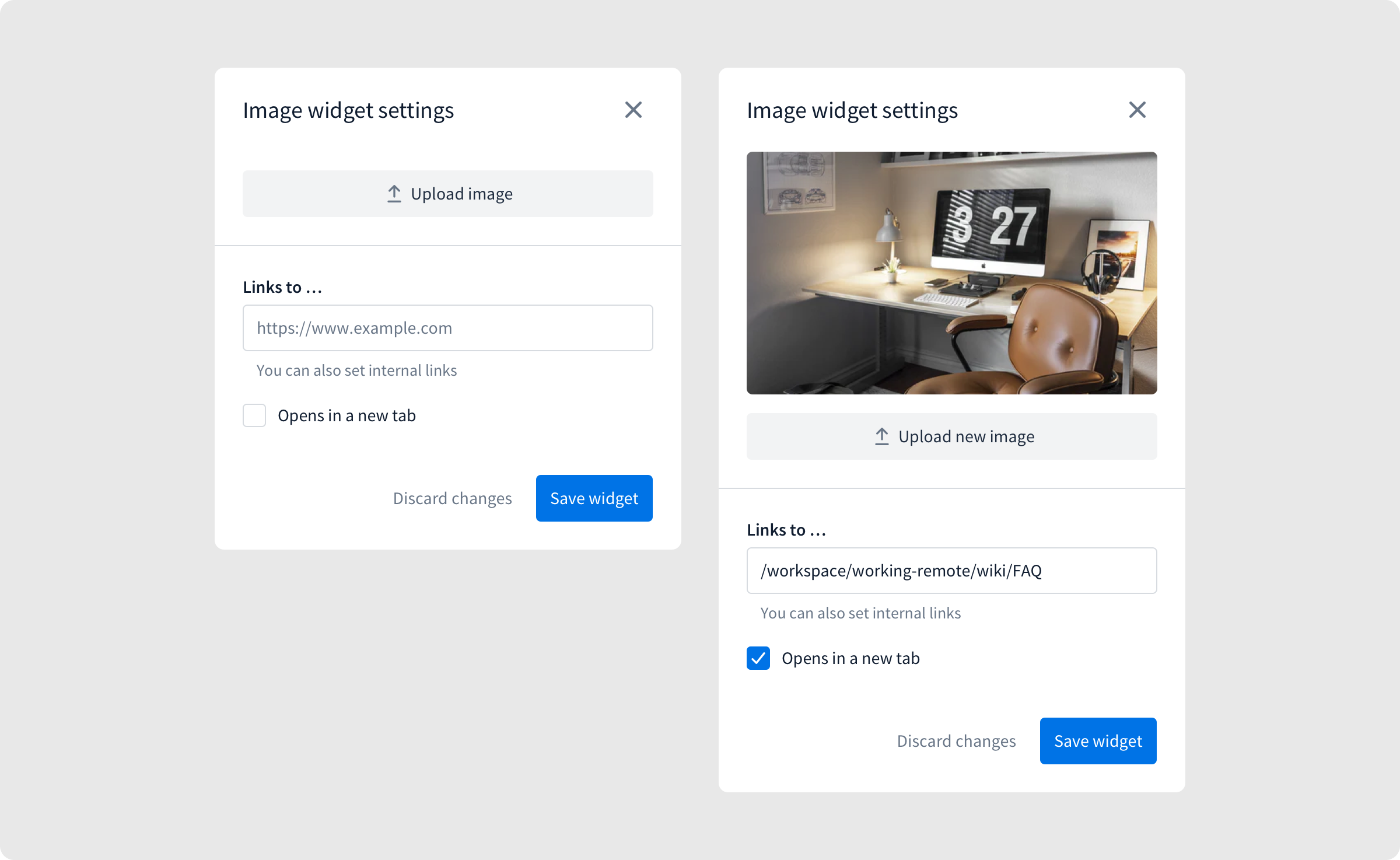 Image widget, settings
